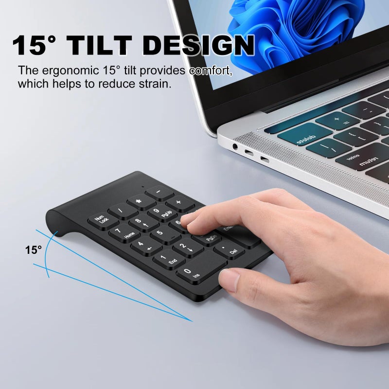 TRELC Wireless Numeric Keypad, Mini 2.4G 18 Keys Number Pad, Portable Silent Financial Accounting Numeric Keypad Keyboard Extensions with Wireless Mouse for Laptop, PC, Desktop, Notebook(Black) - Image 2
